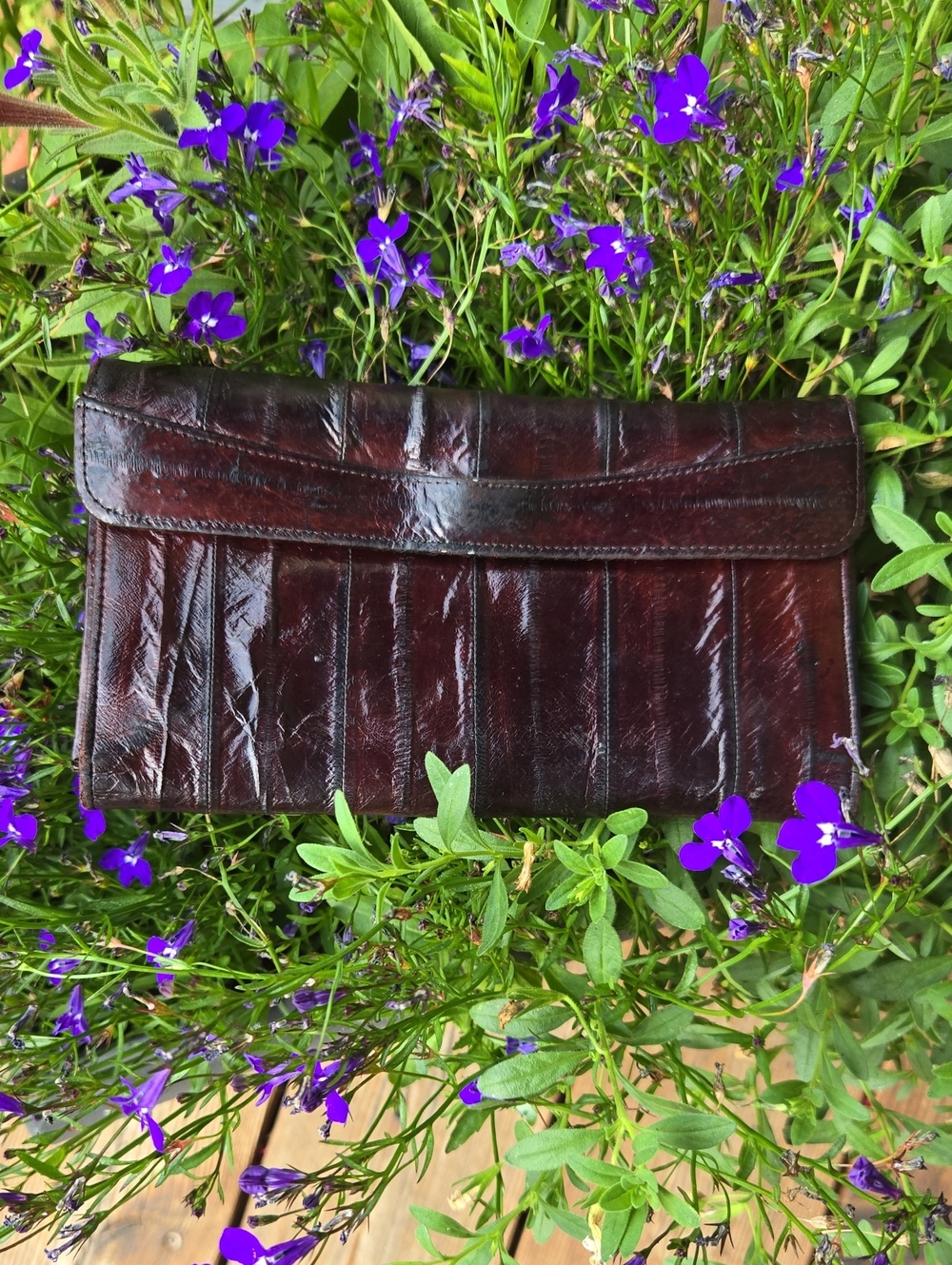 Glossy Brown Leather Clutch Wallet